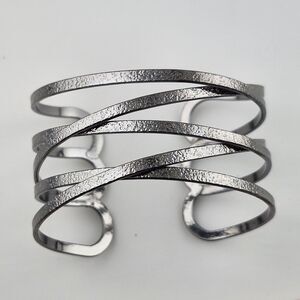 Textured Gun Metal Criss‎ Cross Cuff Bracelet